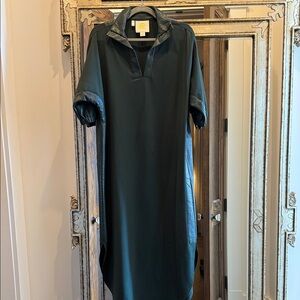 Emily MCCarthy Dark Green Polo-Style Dress with Faux Leather Trim